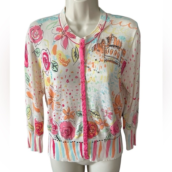 I.e. Cardigan Womens Floral Funky Button Up Cardigan Size M Colorful - Picture 3 of 14
